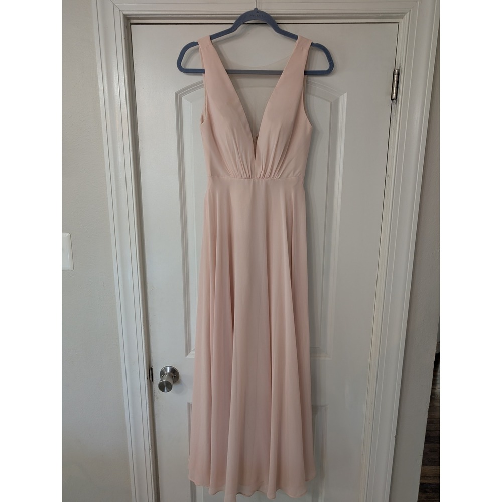 Jenny Yoo Collection Ryan Blush Pink Chiffon V-Neck Maxi Gown Dress Womens 2